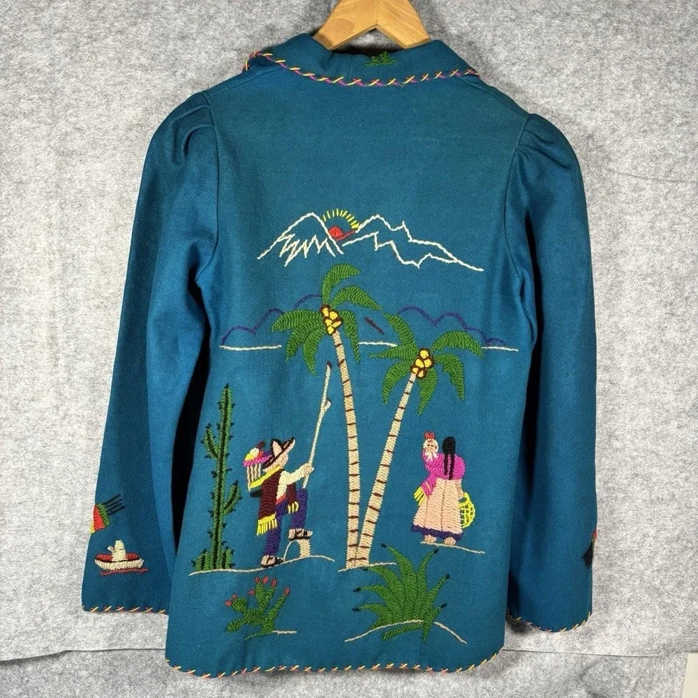 Vintage 1940s-1950s Lopez 100% Wool‎ Mexican Souvenir Jacket -Hand Embroidered